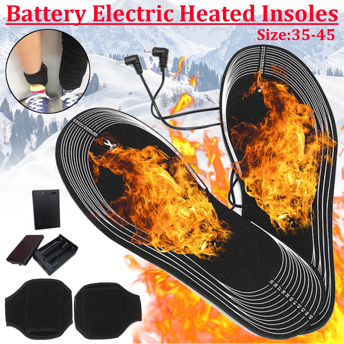 1 Pair Carbon Fiber Electric Battery Heating 50 Degree Warm Insert Shoe Insole Women Men Winter Heated Insoles Foot Pad Heater