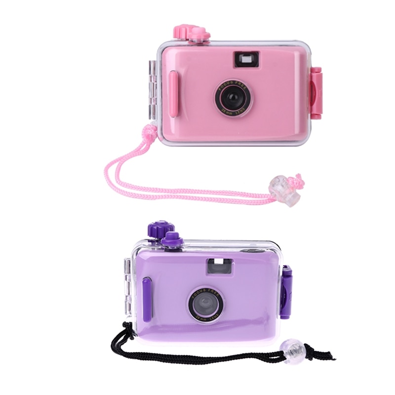 2x Bambini Macchina Fotografica Della Pellicola film D'epoca Macchina Fotografica Impermeabile e Antiurto con Custodia (Rosa e viola): Default Title