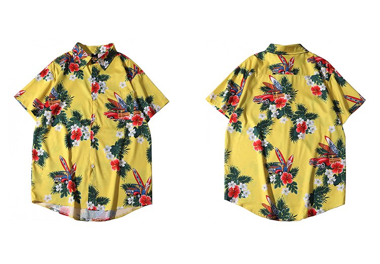 Lenstid mænd hawaiisk skjorte gul hip hop skjorte streetwear harajuku blomster strand skjorte top kortærmet sommer aloha skjorter: Asiatiske xxl