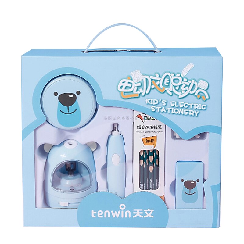 Tenwin Electric Stationery Set Pencil Sharpener Electronic Eraser Vacuum Cleaner Pencil Extender Pencil Set Stationery Supplies