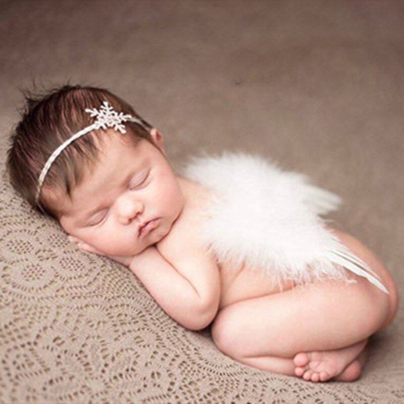 Lovely Baby Photography Props Infant Girls White Angel Feather Wings Wing Set Costume + Headbands Kids Outfit Photo Prop