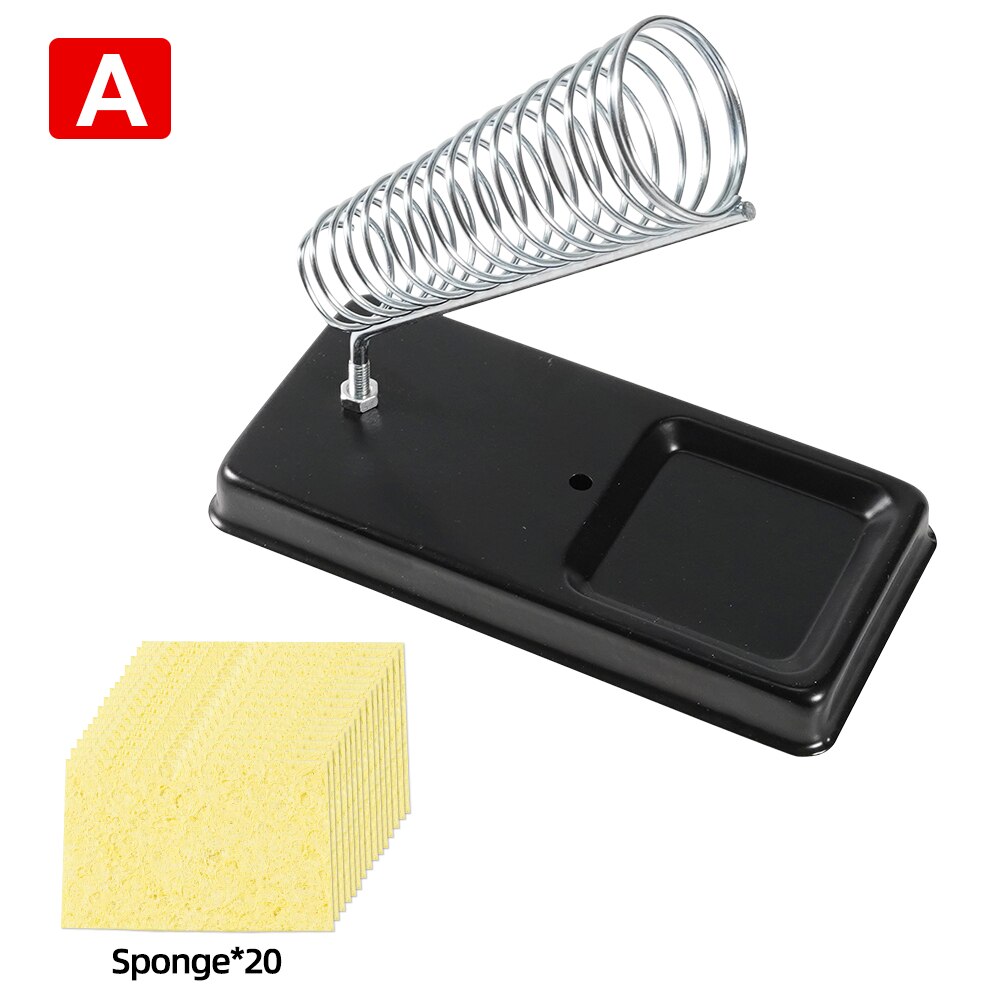 Electric Soldering Iron Stand Holder with Welding Cleaning Sponge Cleaner Metal High Temperature Resistant Welding Accessories: A with 20 Pcs Sponge