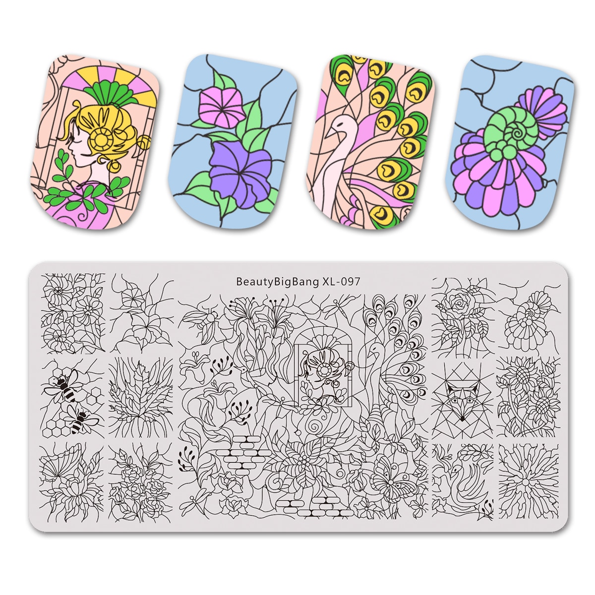 Beautybigbang płytki do tłoczenia paznokci naturalny kwiat pszczoła łabędź motyw obrazu 12*6CM szablon szablon do paznokci szablon artystyczny XL-097