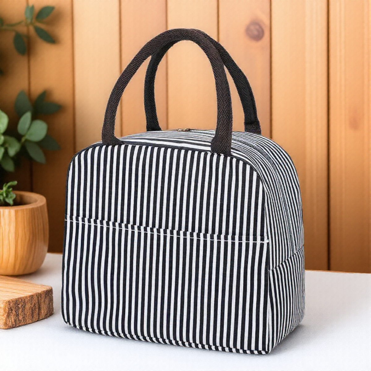 Functional Pattern Cooler Lunch Box Portable Insulated Canvas Lunch Bag Thermal Food Picnic Bag for Women Kids: black