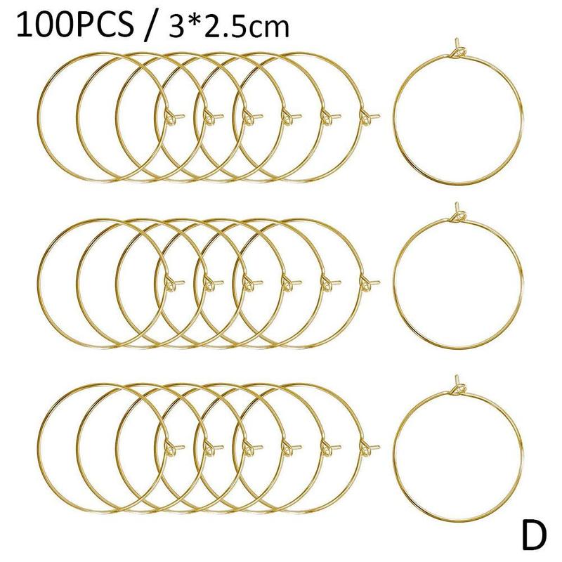 100pcs Champagne Wine Glasses Charm Rings Silver Metal Earrings Hoops Wire Drink Rings Labeling Circle Wine Party S4J5: D