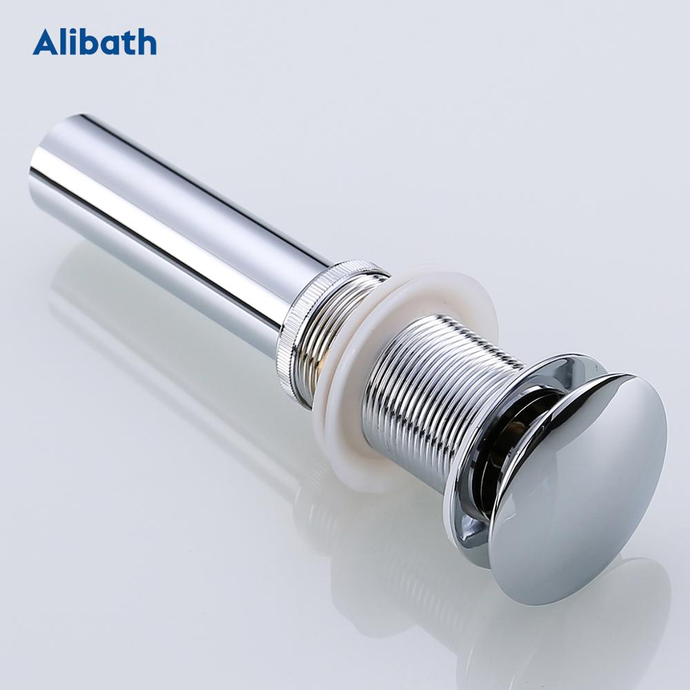 Brass Pop-Up Drain With/Without Overflow Hole Drain Bathroom Basin Push Down Waste Drainer Plug Bathtub Round, Chrome.