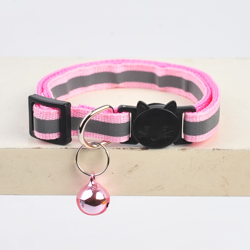 1PC Cats Bell Collars Adjustable Nylon Kitten Safe Necklace Reflective Cat Collar Buckles For Cute Pets Cat Accessories Supplies: pink