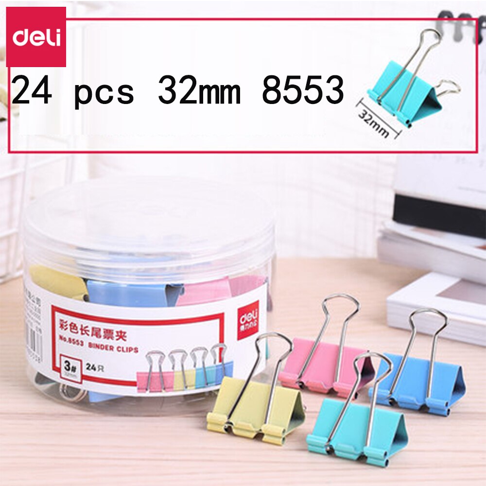 Deli Bindmiddelenklemmen Kantoorbenodigdheden Kleurrijke Metalen Bill Clip Kleine Zwaluwstaart Clip Opslag Multi-Standaard Diy Test Papier Ijzer clip: 32mm 24pcs