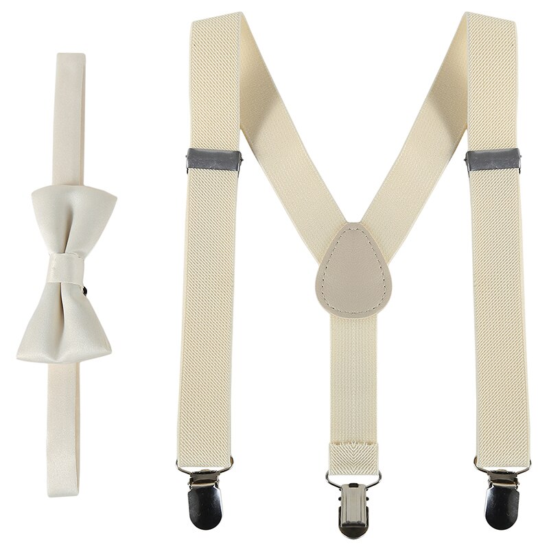 Kids Suspenders With Bowtie Children Bow Tie Set Boys Braces Girls Adjustable Suspenders Baby Wedding Ties Accessories: Ivory
