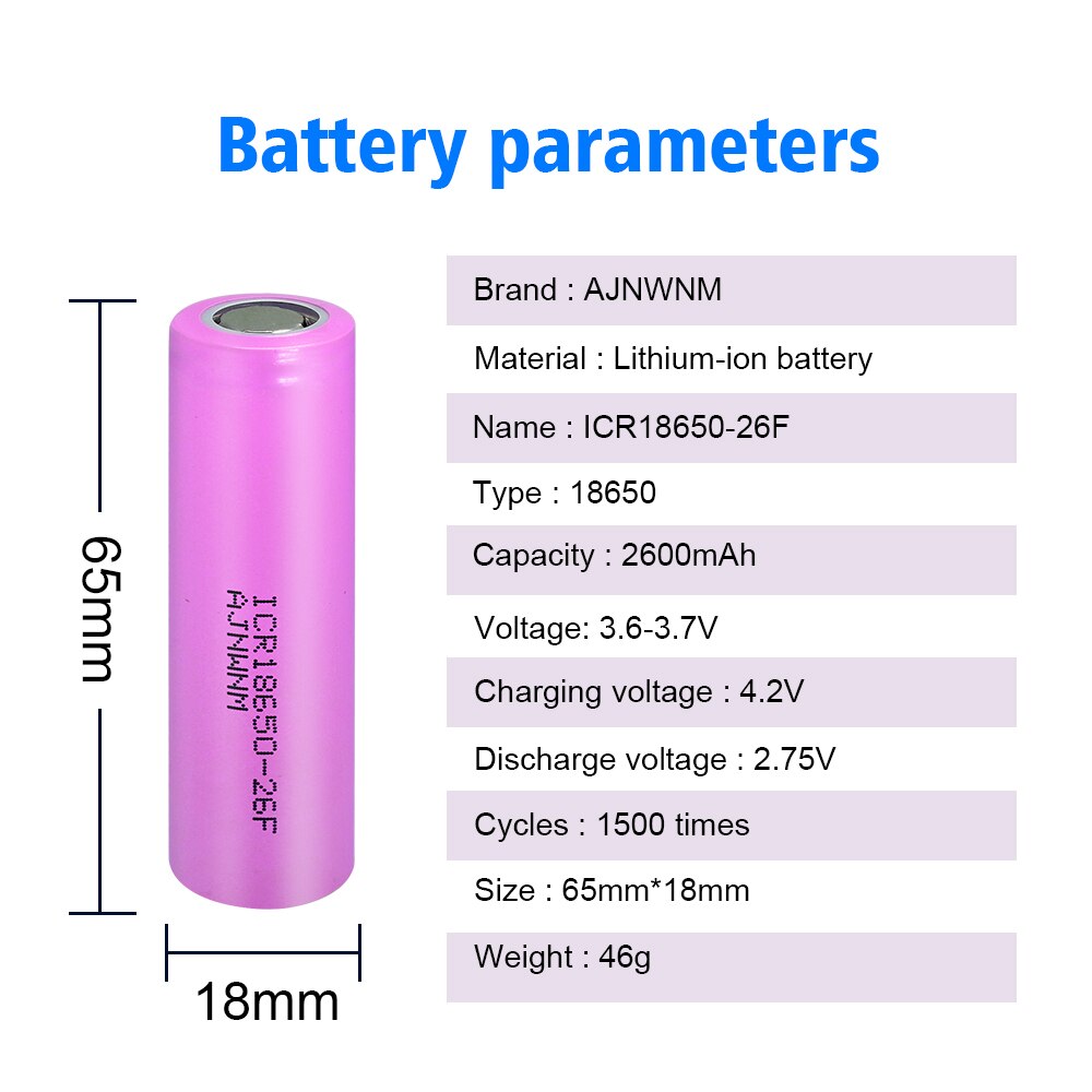 Original 18650 3.7V 2600mAh Li-Ion Batteries Rechargeable Battery ICR18650-26F Safe batteries for Industrial use