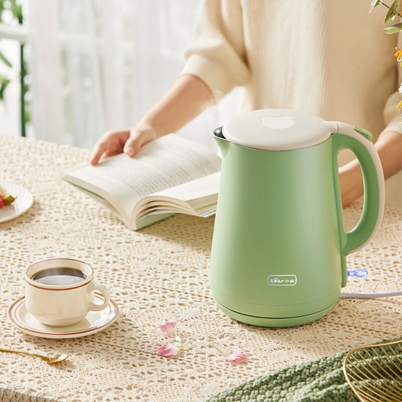 1.7L 304 Roestvrij Waterkoker Meter Huishouden Quick Verwarming Kokend Thee Pot Koffie 1800W Groene Beer ZDH-C17E1