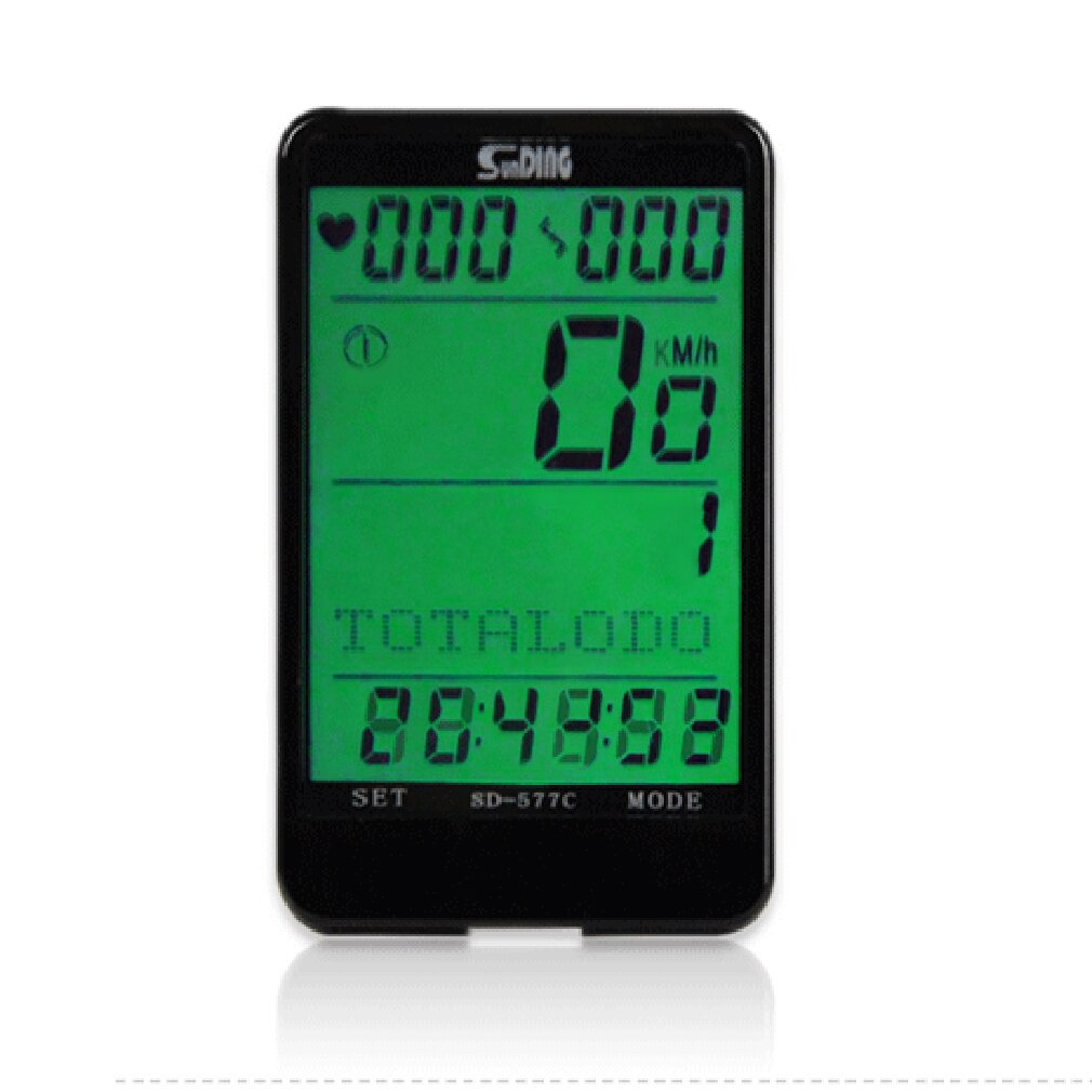 Duurzaam Sd 577C Waterdichte Lcd Display Cycling Bike Fiets Computer Kilometerstand Snelheidsmeter Met Groene Achtergrondverlichting