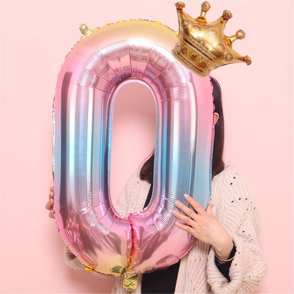 Large 32inch Helium Air Digit Figure Big Crown Number Foil Balloon Birthday Party Decorations Kids Fast