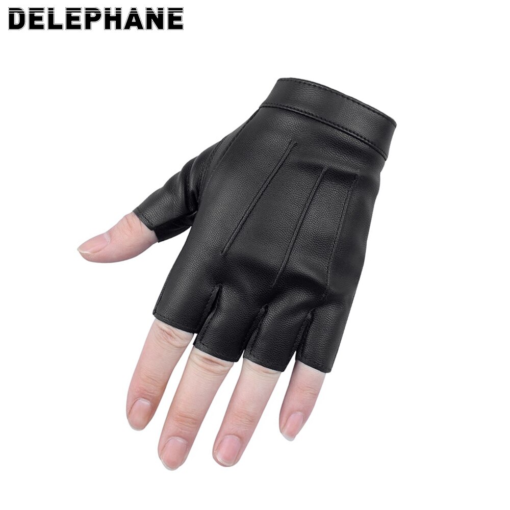 Dames dunne leren handschoenen met halve vingers, antislip leren handschoenen, handbeschermende handschoenen zonder vingers, fietshandschoenen