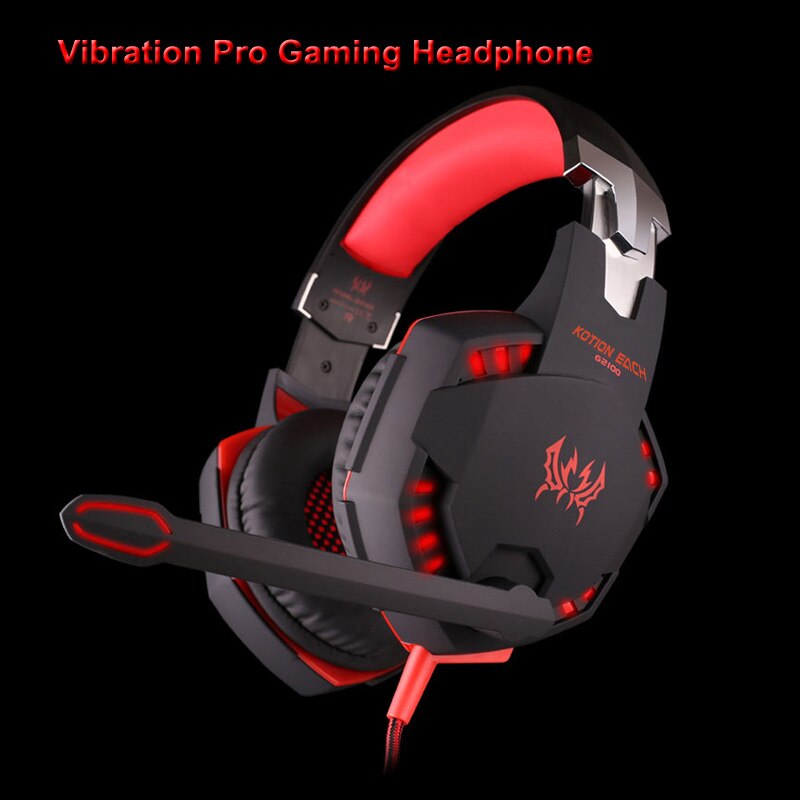 Vibration Function Gaming Headphone Games Headset with Mic Stereo Bass LED Light for PC Gamer