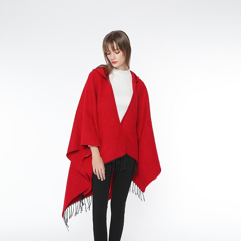 Cape effen kleur mantel capuchon sjaal dames herfst winter sjaal reizen imitatie kasjmier all-match eenvoudig warme dikke poncho
