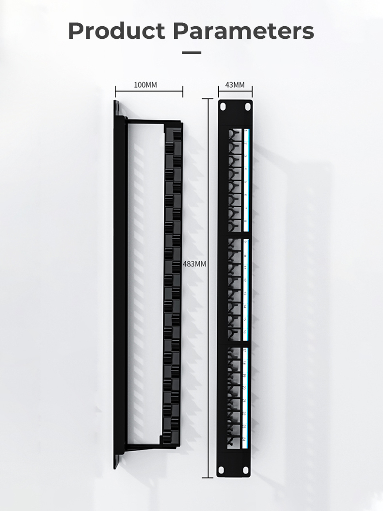 ZoeRax 24 Port Blank Patch Panel UTP with Adjustable Rear Cable Management Bar for RJ45 CAT5e, CAT6, CAT6A, USB, HDMI