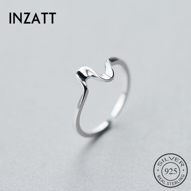 INZATT Echt 925 Sterling Silber Minimalis Welle Einstellbar Ring Punk Edlen Schmuck Für Charme Frauen Party Zubehör