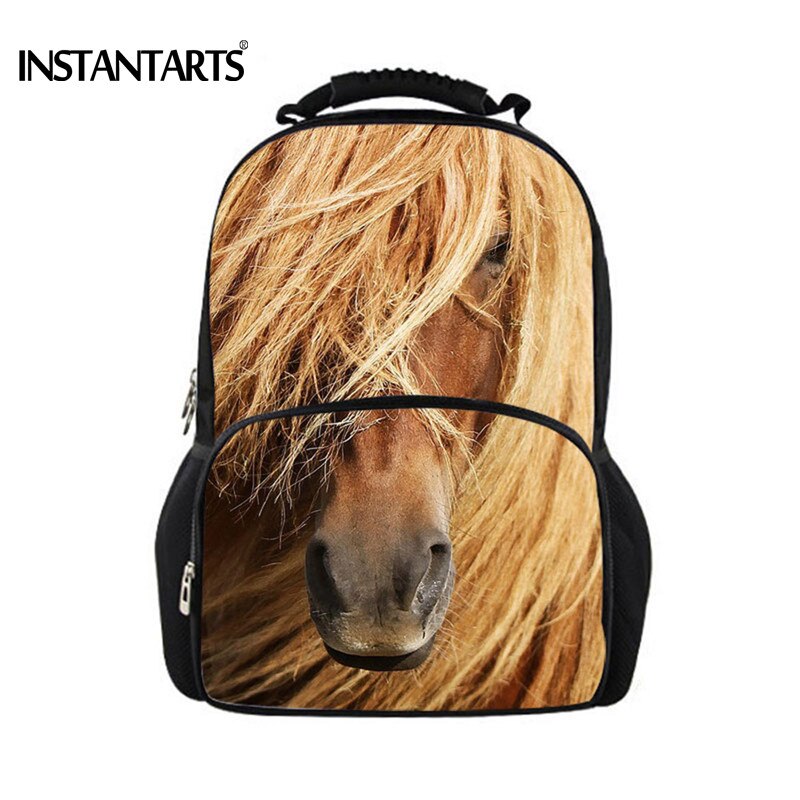 INSTANTARTS Cool Crazy Horse Men Felt Backpacks Travel Laptop Bagpack for Teenager Boys 3D Animal Printing Backpack Man Mochilas: 5539A