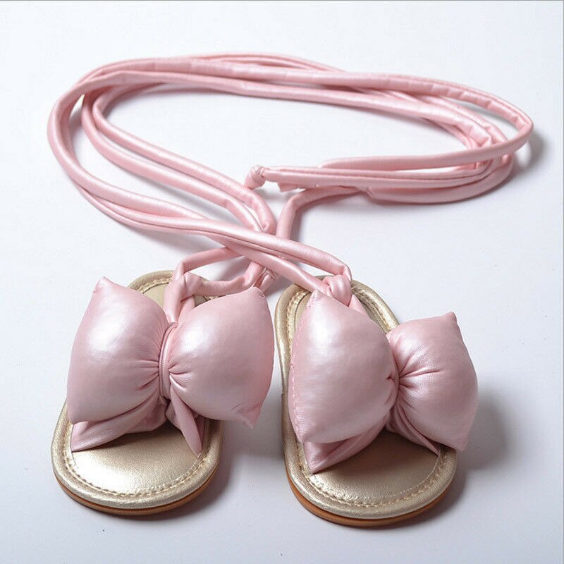 Verkoper Baby Girl Soft Sole Sandalen Peuter Baby Kinderen Zomer Effen Schoenen Strik Strap-on Sandaal Klompen leuke Mode: Roze / 0-6 months