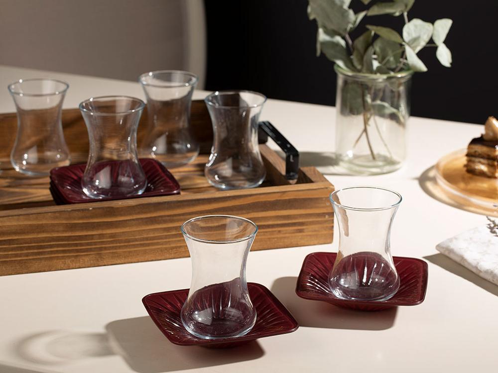 Lorna Glas 12 Stück Tee-einstellen 6 Tee Gläser 6 Tee Gläser Untertasse 100 Ml Rotwein rot Türkische traditionellen Tee glas