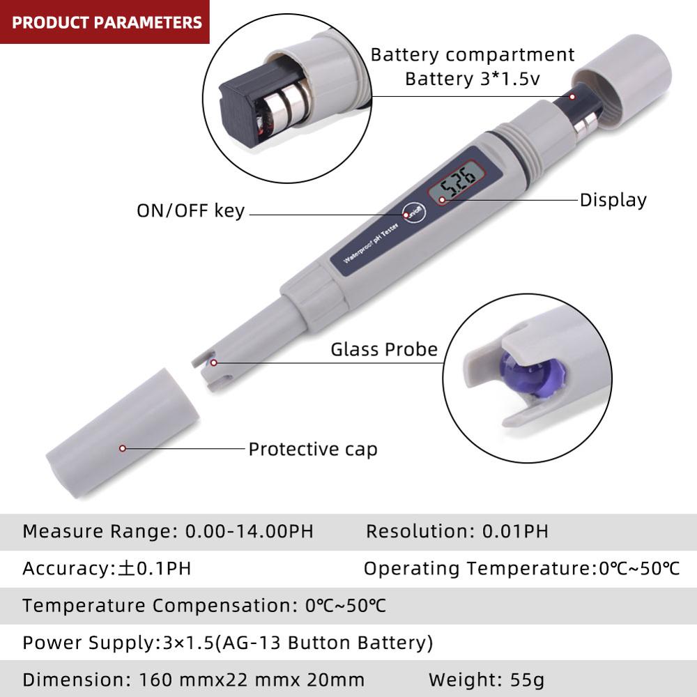 Yieryi-Mini medidor de pH para acuario, medidor digital de del agua ATC, con precisión 0,1, para tanque de peces, PH-032K