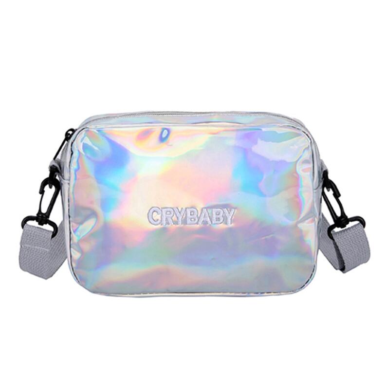 holographische Rucksack Frauen Crybaby Rucksack Set Schule Tasche Schulter Composite Tasche Kupplung Messenger Crossbody Schul: silver