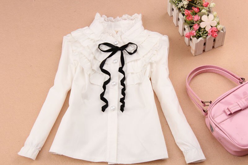 Uniformes scolaires blancs pour filles | Blouses pour adolescentes, chemises à col en dentelle longues, pour étudiants, tailles 18M 2 5 7 9 11 12 13 14 ans