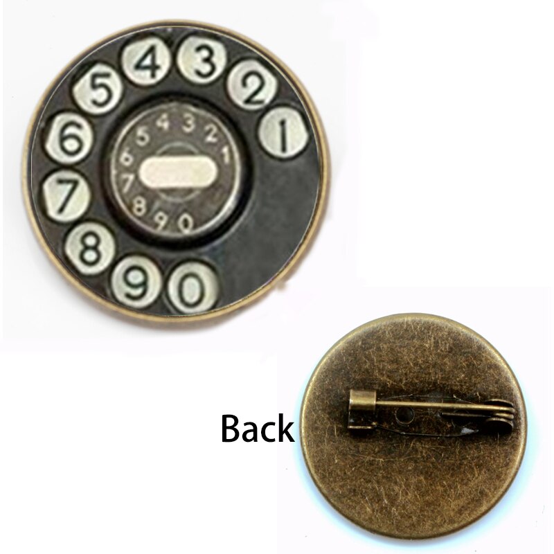 Moda retro telefone broche artesanal de vidro cúpula telefone dial clássico jóias redondas acessórios mulher homem presente festival lembrança
