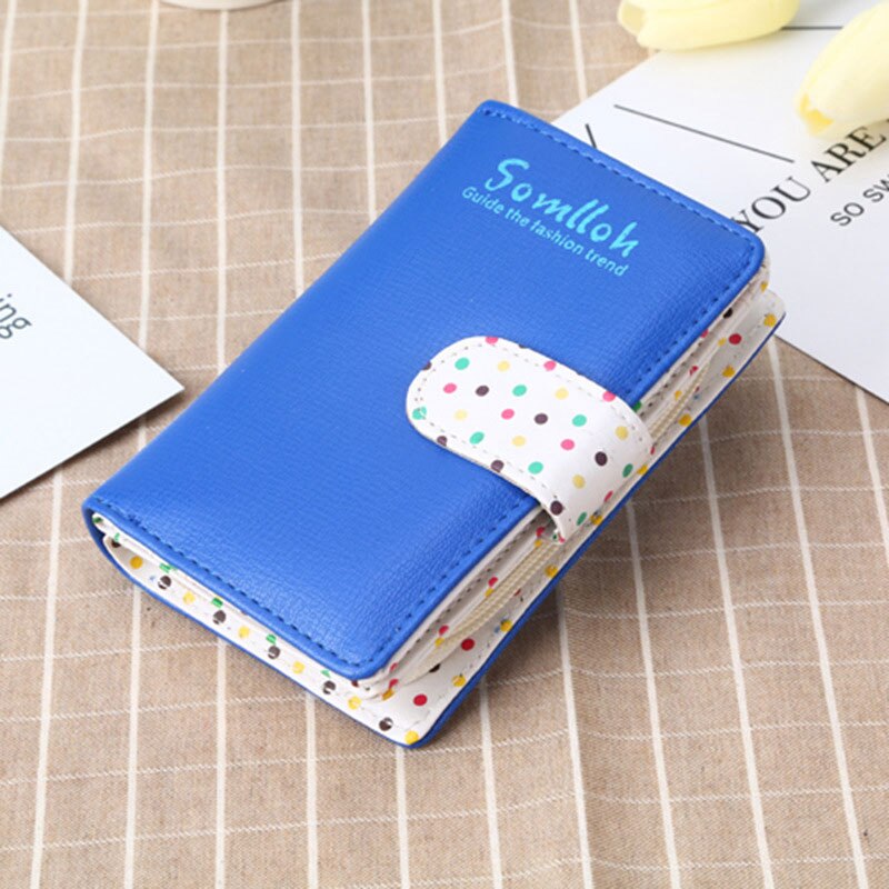 Small Wallet Women Short Luxury Brand Cute Female Purse PU Leather Dot Girls Lady Zipper Wallets Card Holder Bags: Blue Medium