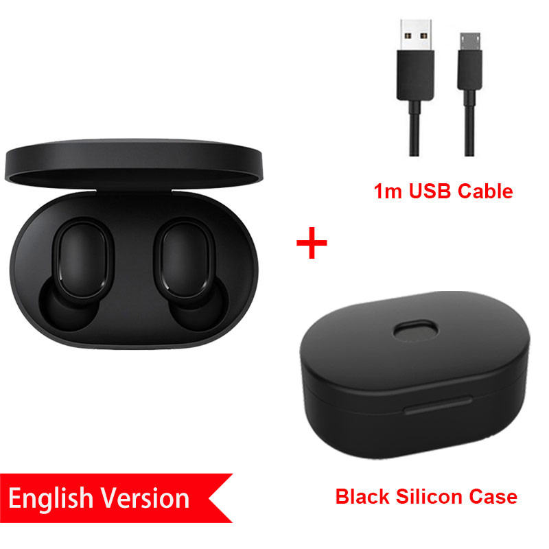 Xiaomi Redmi Airdots Earphone Bluetooth 5.0 Wireless Ear Hook Earbuds Noise Reduction Headset With Microphone AI Control: EN SiCase Black C