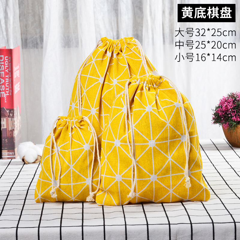 Petit coton frais et lin cordon faisceau poche étudiant tissu sac dortoir débris sac de rangement sous-vêtements sac de rangement: Yellow board / S