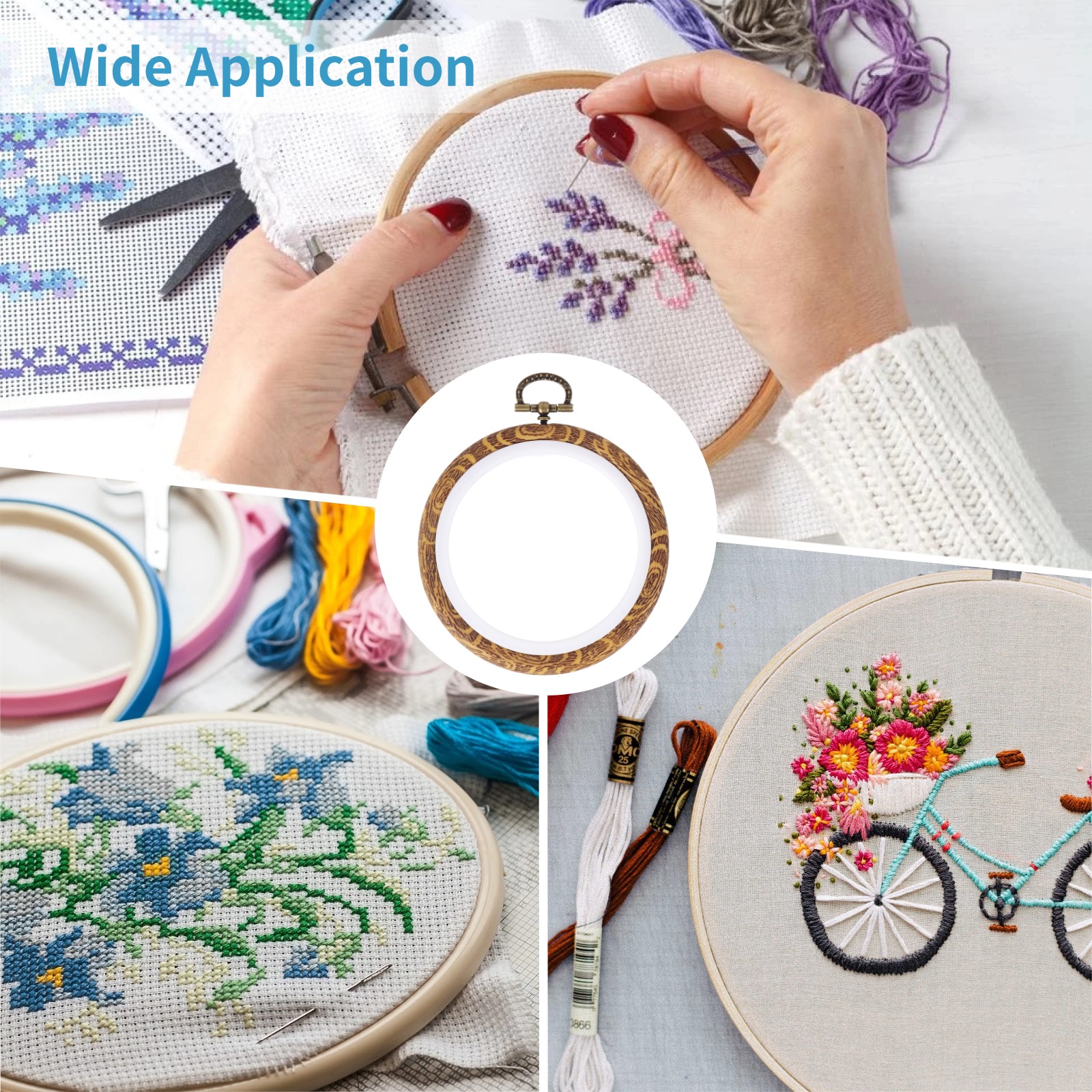 15Pcs/Set Round Embroidery Hoops Circle Rubber Hoops Rings Embroidery Cross Stitch Frame Kits for Craft Sewing DIY Hanging