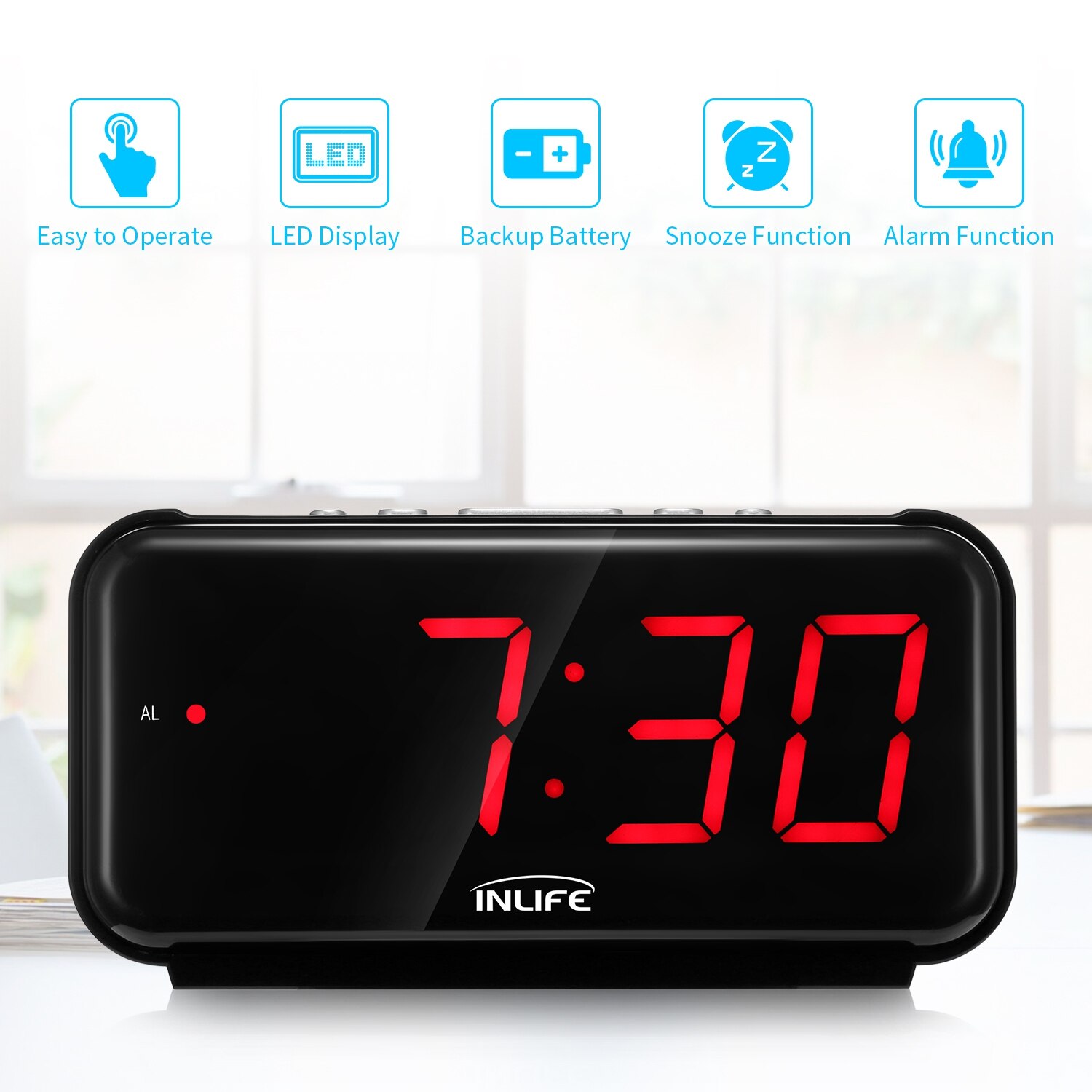 6.5-inch Large Screen Big Snooze Button Red LED Digital Bedside Alarm Clock