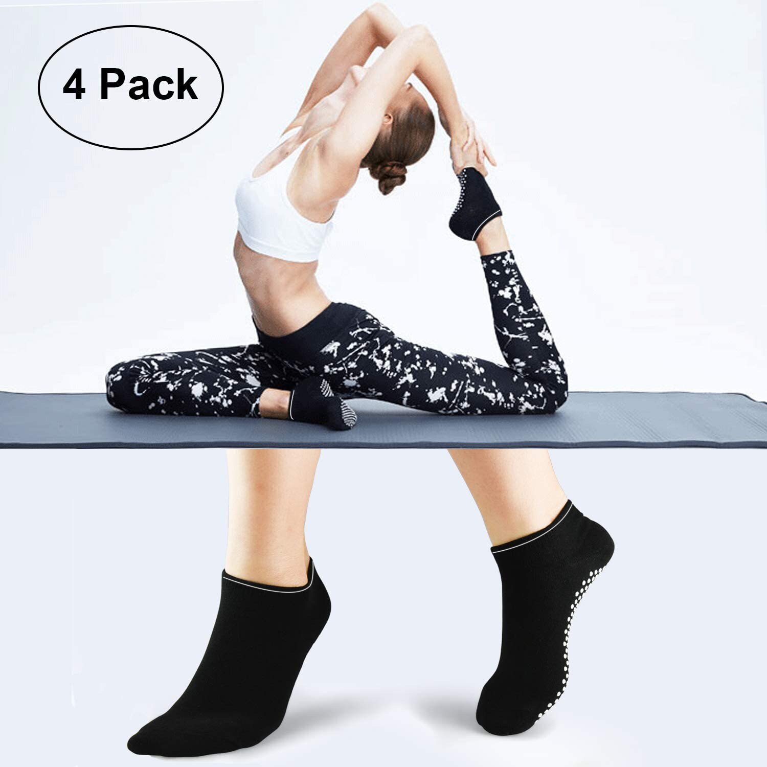 Chaussettes de Yoga pour femmes, lot de 4, antidérapantes, pour Ballet, Trampoline, gymnastique