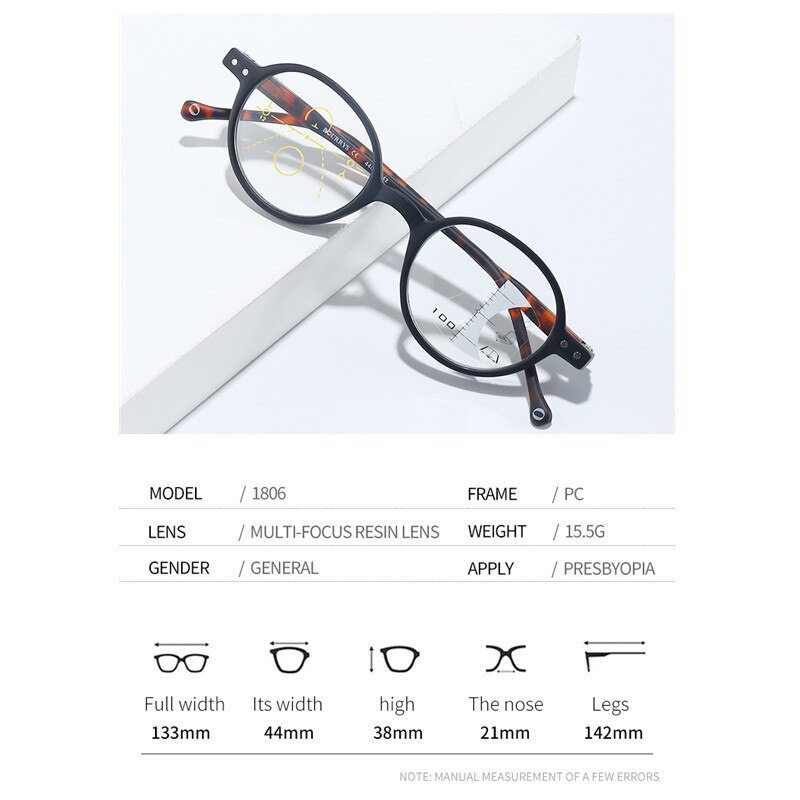 Anti Blue Ray Reading Glasses Round Frame Black Progressive Multifocal Presbyopic Glasses Plastic Eyewear Far and Near