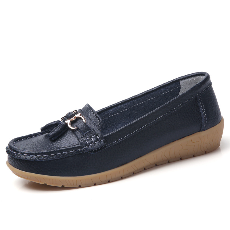 Ægte læder dame flade sko afslappet damesko mokkasiner sko dame slip-on flade sko sorte damesko plus size: Gul / 37