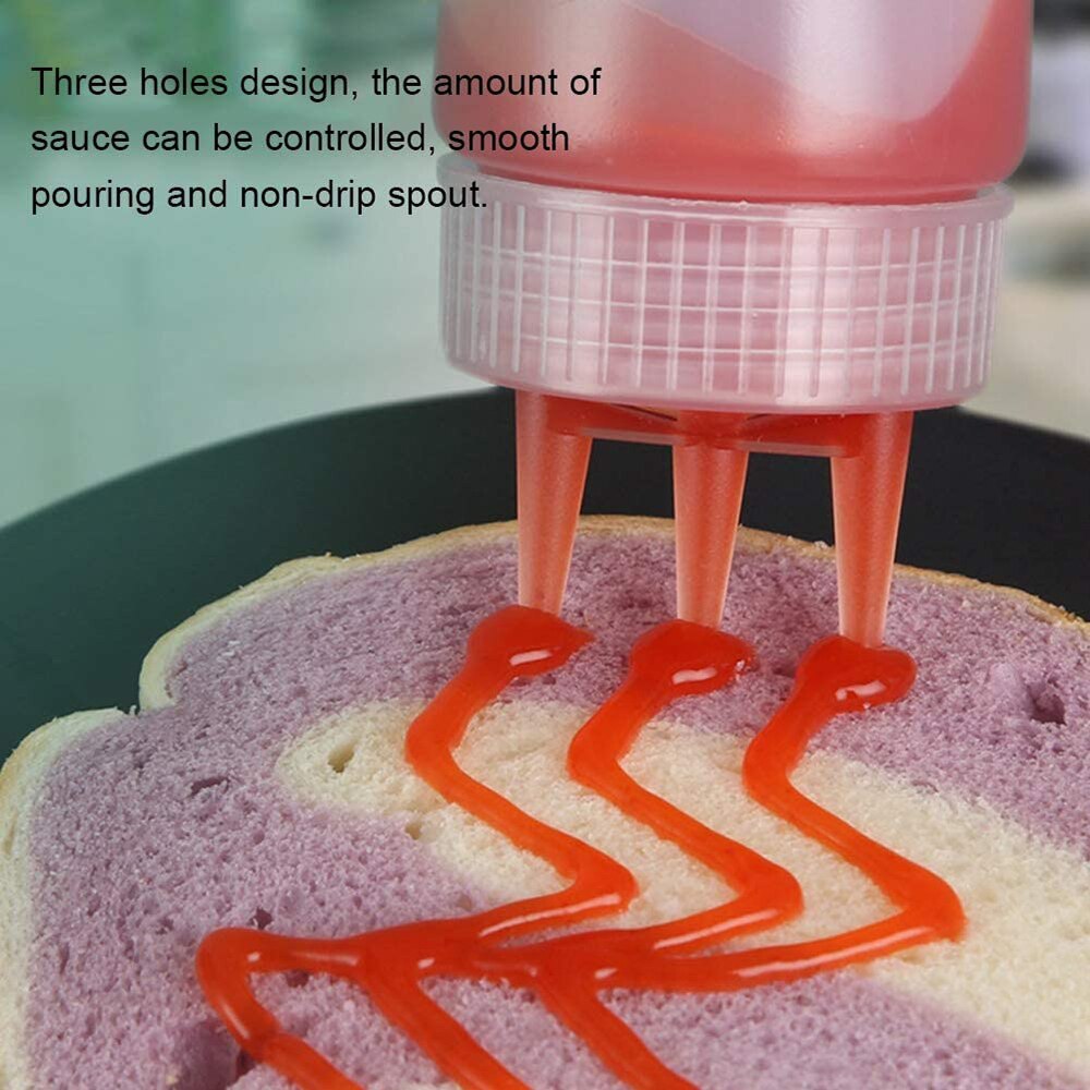 3 Hole Squeeze Bottle Condiment Dispenser Sauce Ketchup Salad Cruet Bin Oil Vinegar Storage Bottle DIY Kitchen Accessories