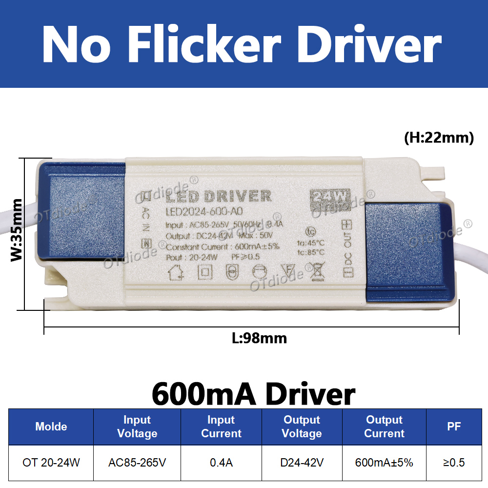 Transformateur de pilote LED 20W-50W DC24-42V 500mA 600mA 700mA 800mA 900mA 1000mA 1200mA 1500mA, alimentation sans scintillement, remplacement de la durée de vie: Black
