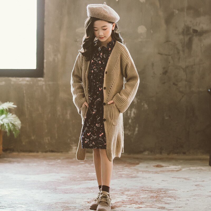 Suéter largo para niños y niñas, abrigo de 10 a 12 años, ropa de otoño, cárdigan grueso de punto para adolescentes: 130