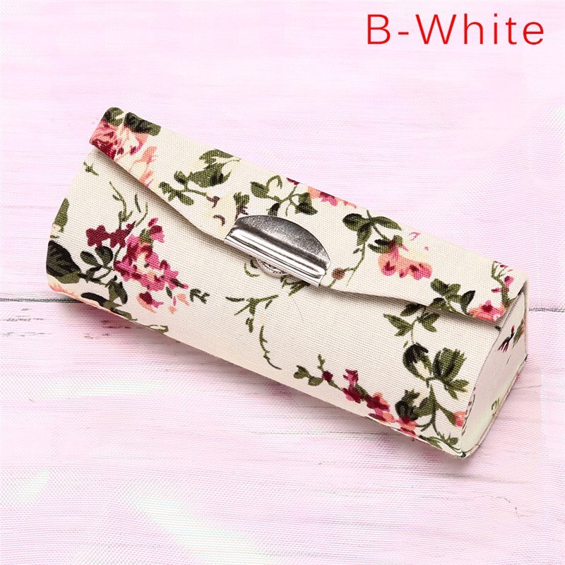 Blomsterudskrivning læbestift æske enkelt læbestift opbevaring taske kosmetiske tasker med spejl kvinder makeup opbevaring boks: B-hvid