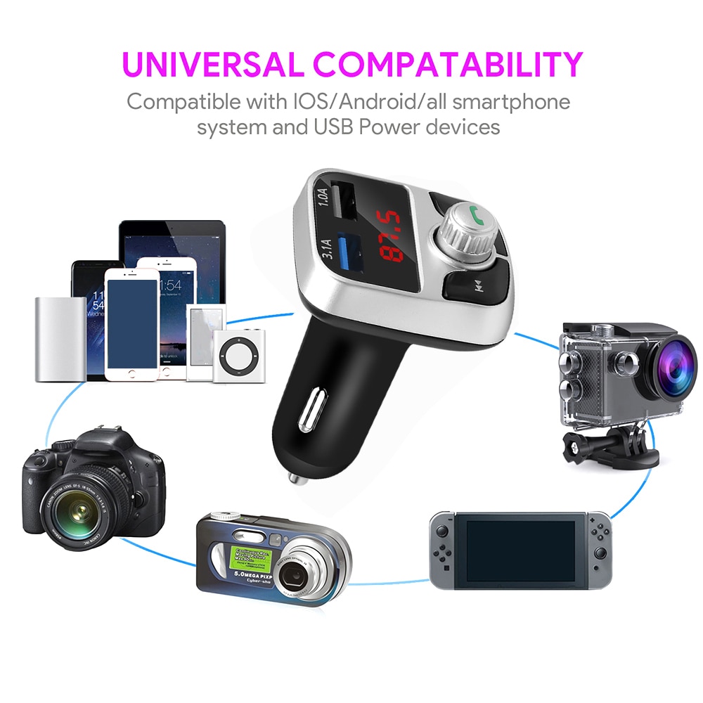 Car Kit Handsfree Wireless Bluetooth FM Transmitter LCD MP3 Player USB Charger 2.1A Car Accessories Handsfree