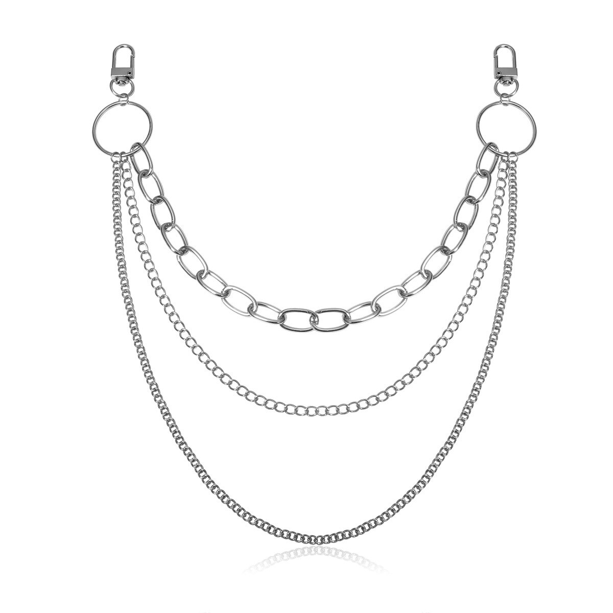 Cinturones colgantes de estilo Punk con personalidad femenina para mujer, cinturón de cadena con flecos de Hip Hop, cadenas metálicas doradas y plateadas para pantalones vaqueros: 3 layer silver