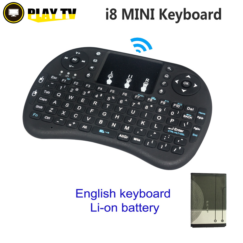 original i8 2.4G mini wireless English lithium rechargeable battery keyboard Air Mouse and Touchpad for android tv box PC Laptop