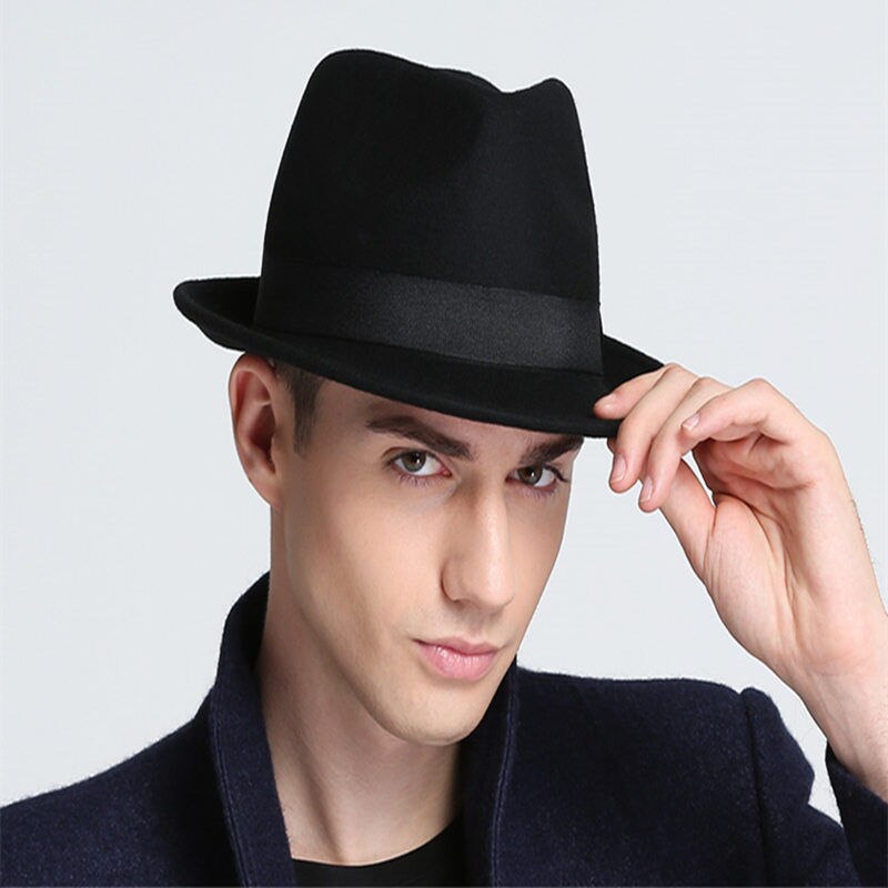 Masculino feminino de lã grossa vintage retro jazz chapéu feltro fedora aba larga bowler boné preto cinza cowboy chapéu preto cinza unisex chapéus