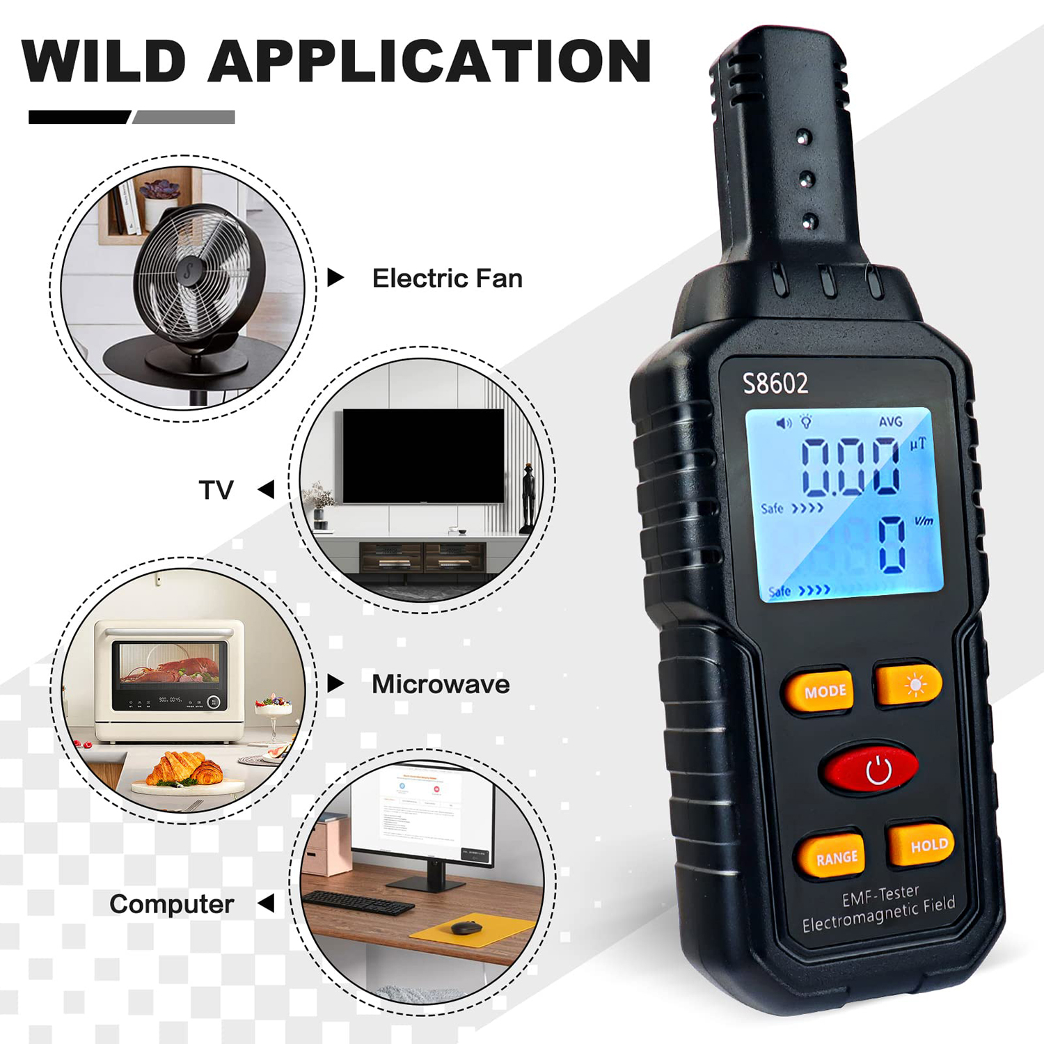 3-in-1-EMF-Messgerät S8602, Strahlungsdetektor für elektromagnetische Felder, EMF-Tester für Zuhause, EMF-Detektor, Geisterjagd-Ausrügestochen