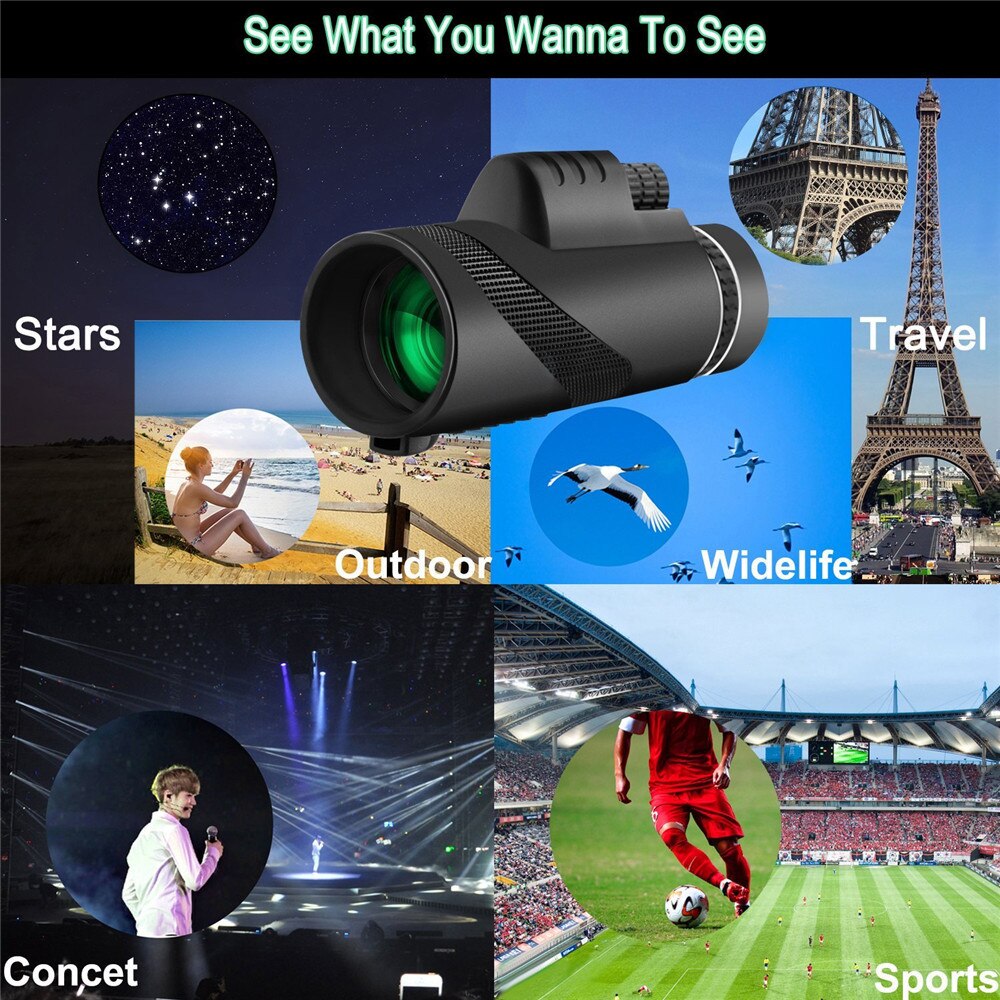 Portable 40X60 4k Pocket monocular Spotting phone telescope Ultra Ｈigh Power HD Night Vision WaterProof Monocular