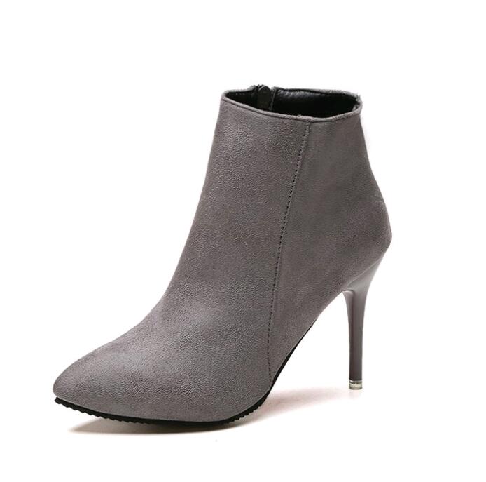 Damesschoenen hoge hakken franje laarzen dunne hak dameslaarzen puntige neus damesschoenen winter enkellaarsjes ghn 78: Grijs / 8