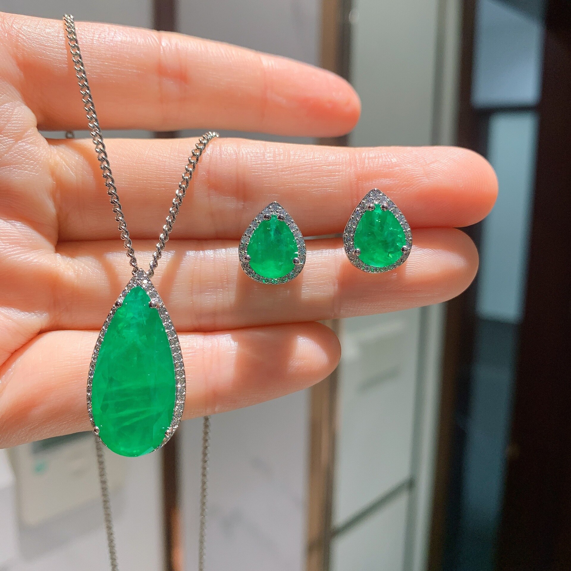 Lago azul paraiba turmalina esmeralda pedra preciosa conjunto de jóias para mulher prata 925 cor do parafuso prisioneiro brincos colares para presentes de casamento