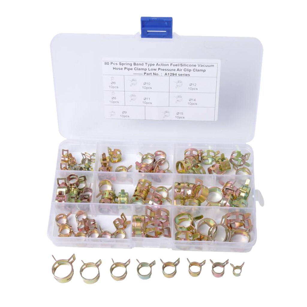 80Pcs Lente Clips Brandstofslang Lijn Clips Waterleiding Luchtslang Siliconen Vacuüm Slang Klem Fasteners 6-15mm
